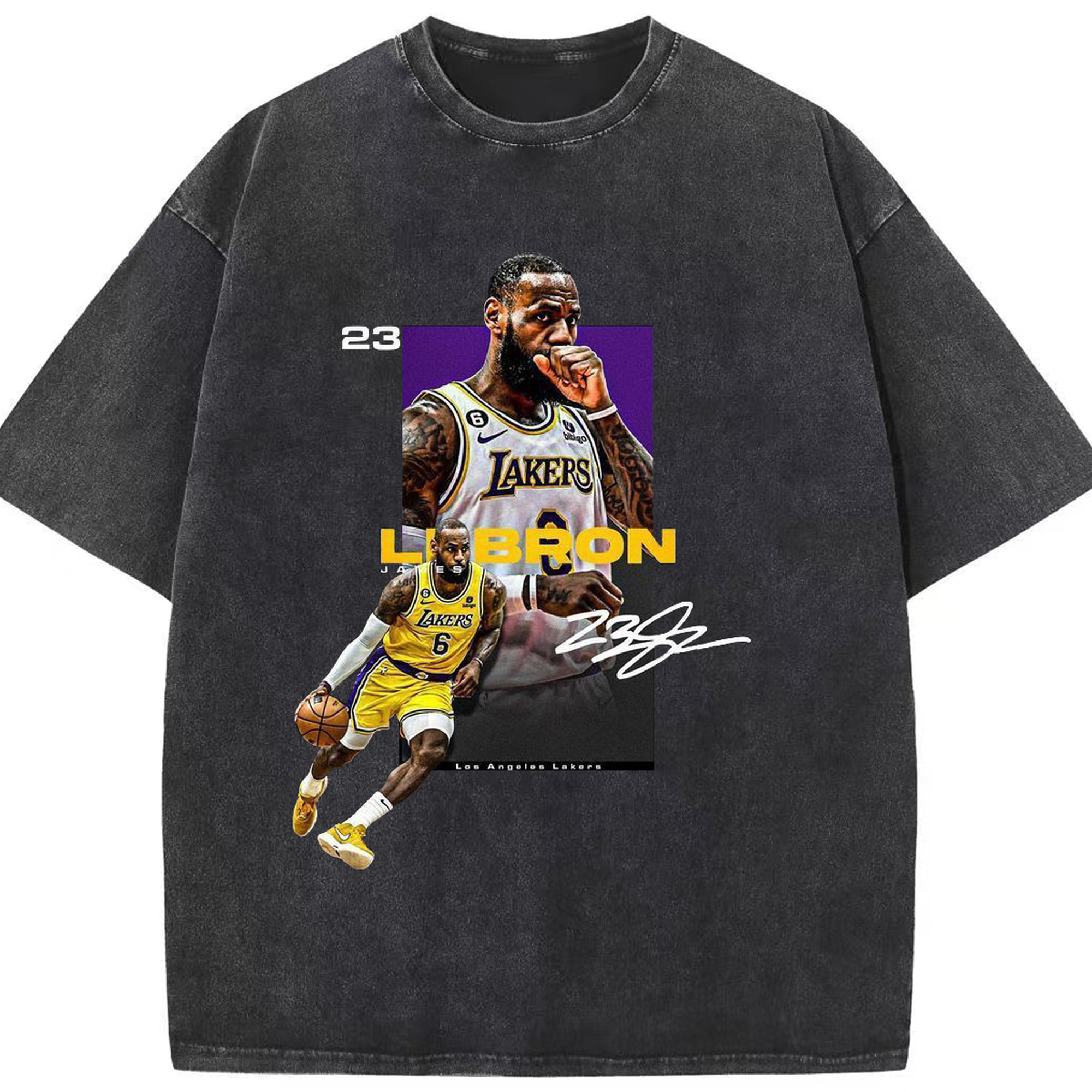 LeBron James Lakers #6 Shirt - Washed Vintage Look 230g Cotton Oversized T-Shirt With Front Heat Transfer Print – Soft, Lightweight, Stylish Fit – Comfortable Casual Wear For Sports & Everyday Use
