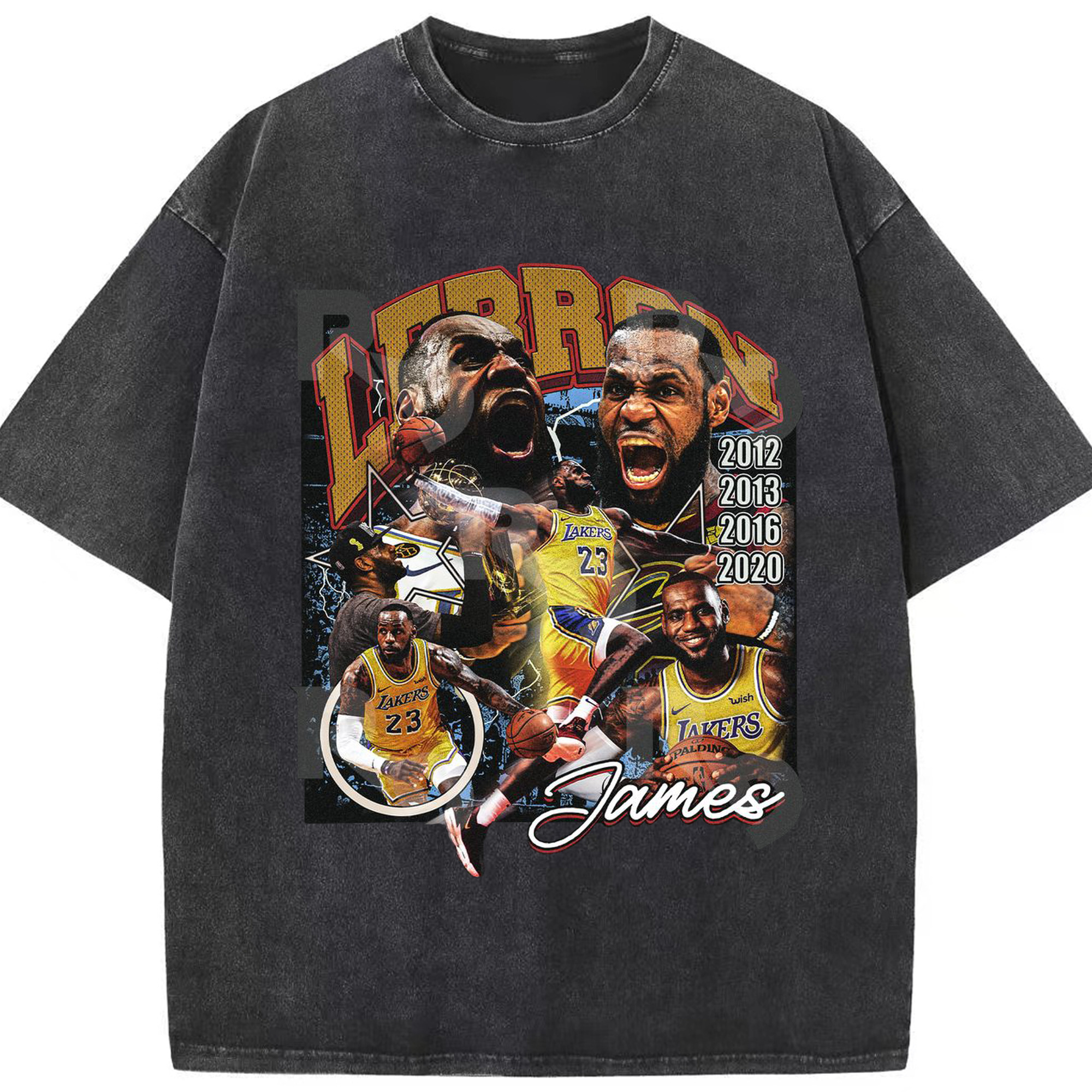 LeBron James Championship Journey  Shirt - Washed Vintage Look 230g Cotton Oversized T-Shirt With Front Heat Transfer Print – Soft, Lightweight, Stylish Fit – Comfortable Casual Wear For Sports & Everyday Use
