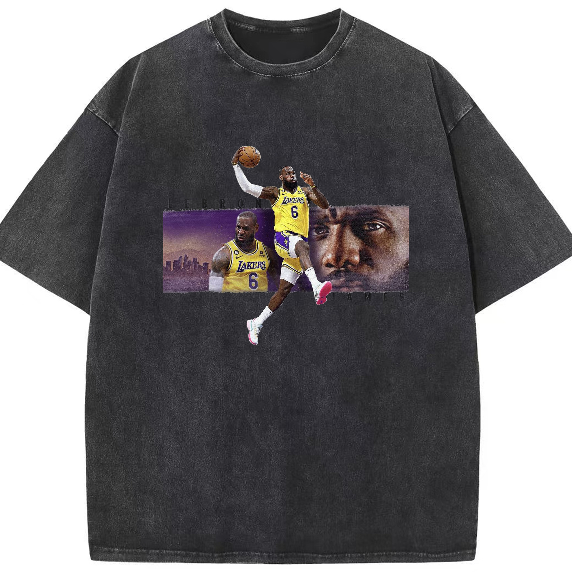 LeBron James slam dunk Shirt - Washed Vintage Look 230g Cotton Oversized T-Shirt With Front Heat Transfer Print – Soft, Lightweight, Stylish Fit – Comfortable Casual Wear For Sports & Everyday Use