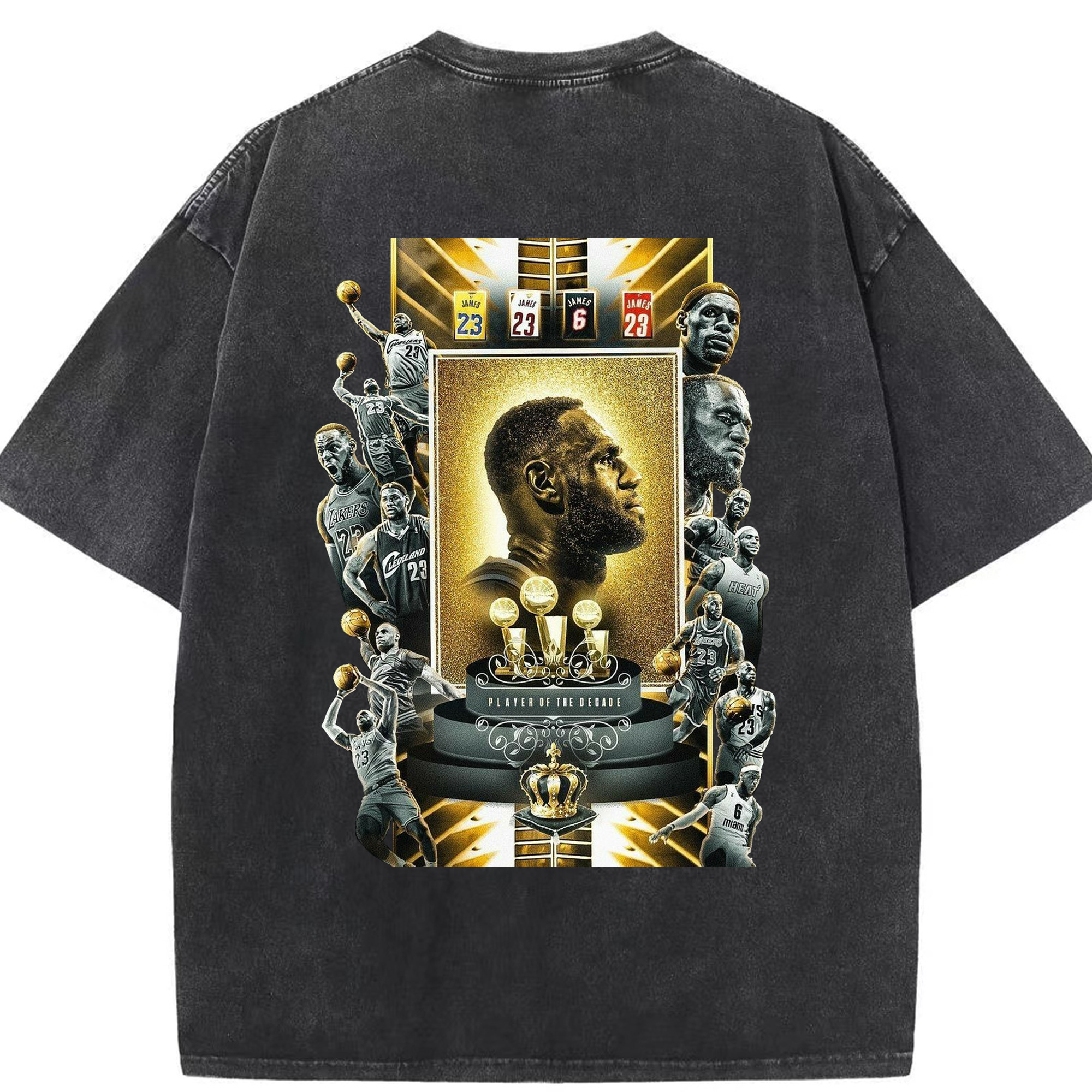 LeBron James "Player of the Decade" Limited Edition Jersey Shirt - Washed Vintage 230g Cotton Oversized T-Shirt With Back Heat Transfer Print – Soft, Lightweight & Stylish – Comfortable Casual Wear For Sports & Everyday Use