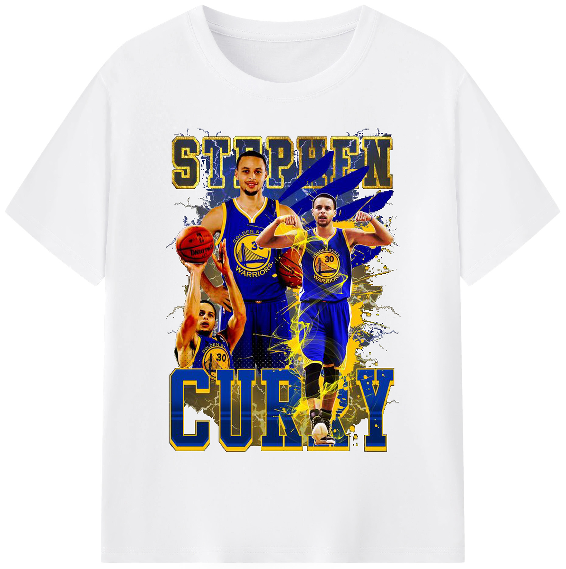 Stephen Curry 30 Classic Blue Gold Warriors Jersey Shirt - 180g Cotton T-Shirt With Front Heat Transfer Print – Soft, Lightweight, Fitted Design – Comfortable Casual Wear For Sports & Everyday Use