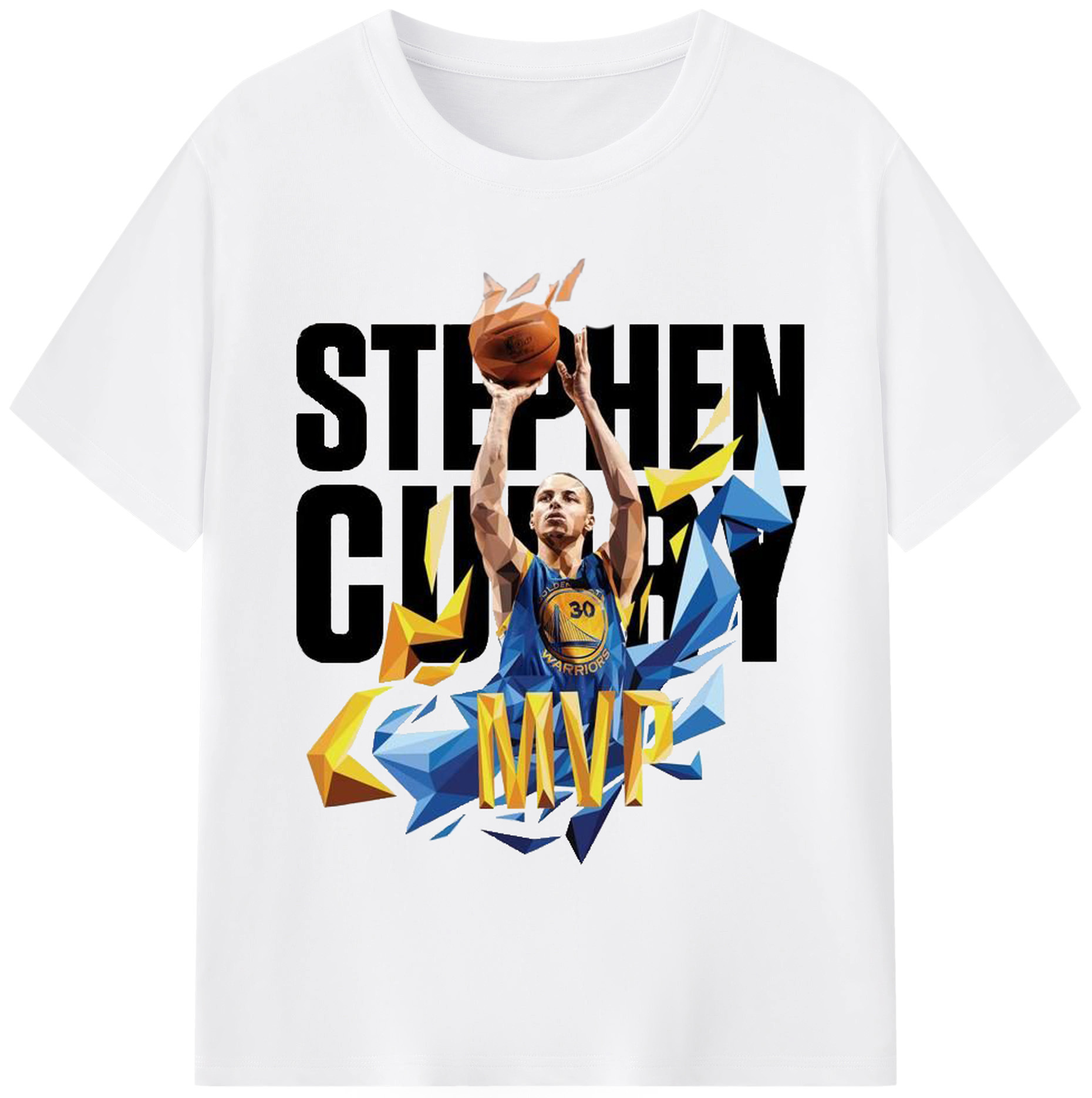 Stephen Curry MVP Polygon Art Shirt - 180g Cotton T-Shirt With Front Heat Transfer Print – Soft, Lightweight, Fitted Design – Comfortable Casual Wear For Sports & Everyday Use