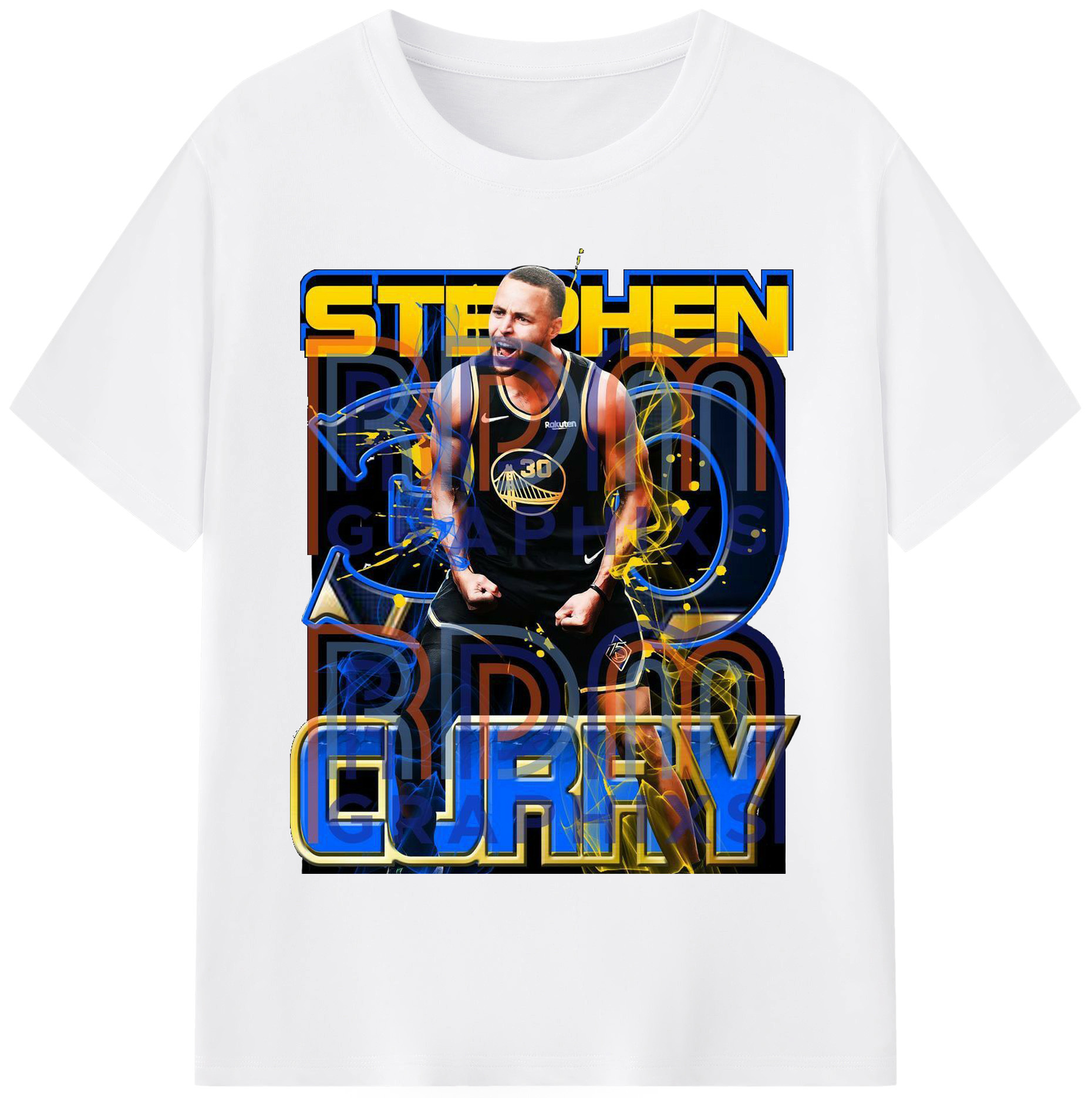 Stephen Curry Electric Blue Gold Streetwear  Victory Roar Shirt - 180g Cotton T-Shirt With Front Heat Transfer Print – Soft, Lightweight, Fitted Design – Comfortable Casual Wear For Sports & Everyday Use