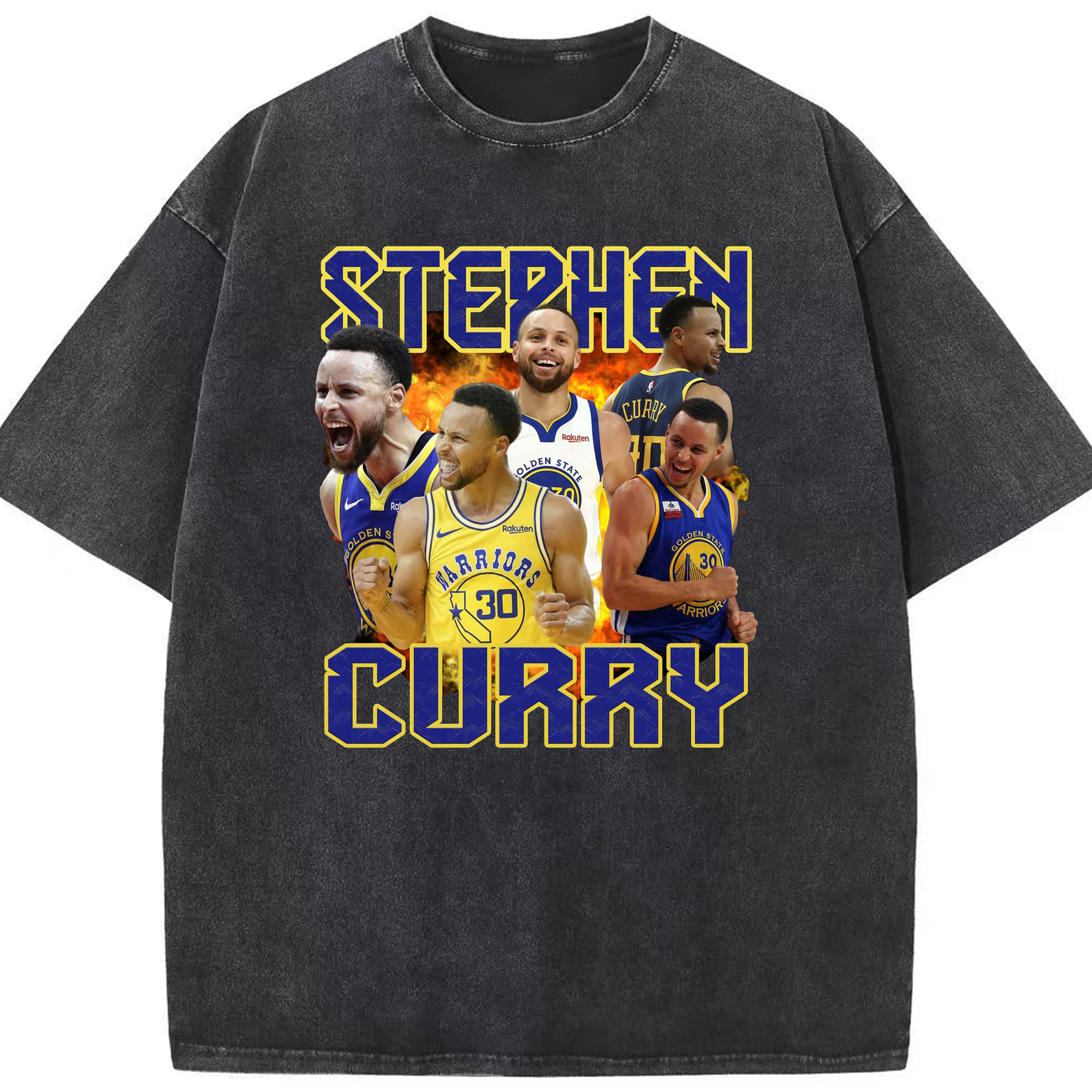 Stephen Curry Warrior Fire Shirt - Washed Vintage Look 230g Cotton Oversized T-Shirt With Front Heat Transfer Print – Soft, Lightweight, Stylish Fit – Comfortable Casual Wear For Sports & Everyday Use
