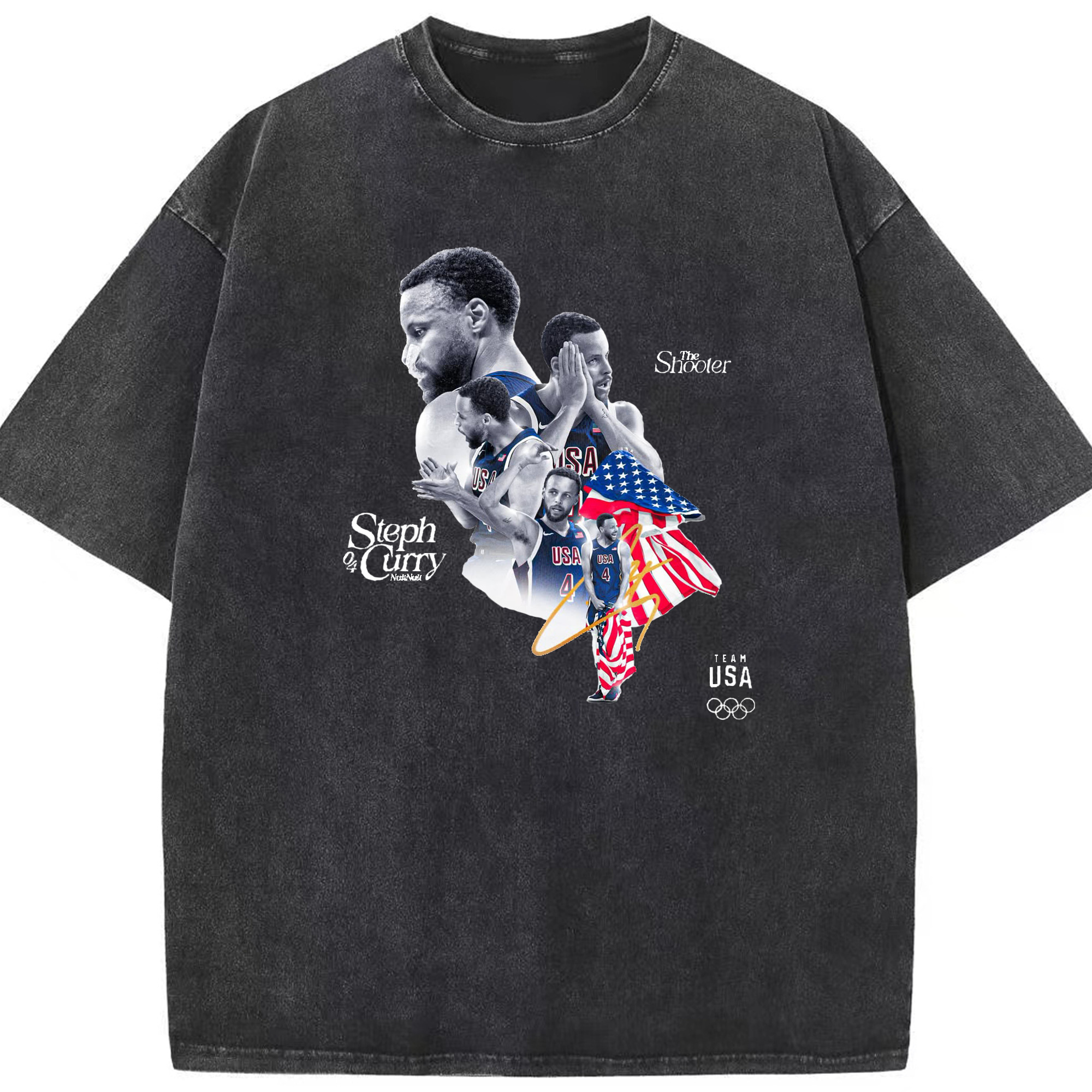USA Basketball Curry #4 Shirt - Washed Vintage Look 230g Cotton Oversized T-Shirt With Front Heat Transfer Print – Soft, Lightweight, Stylish Fit – Comfortable Casual Wear For Sports & Everyday Use