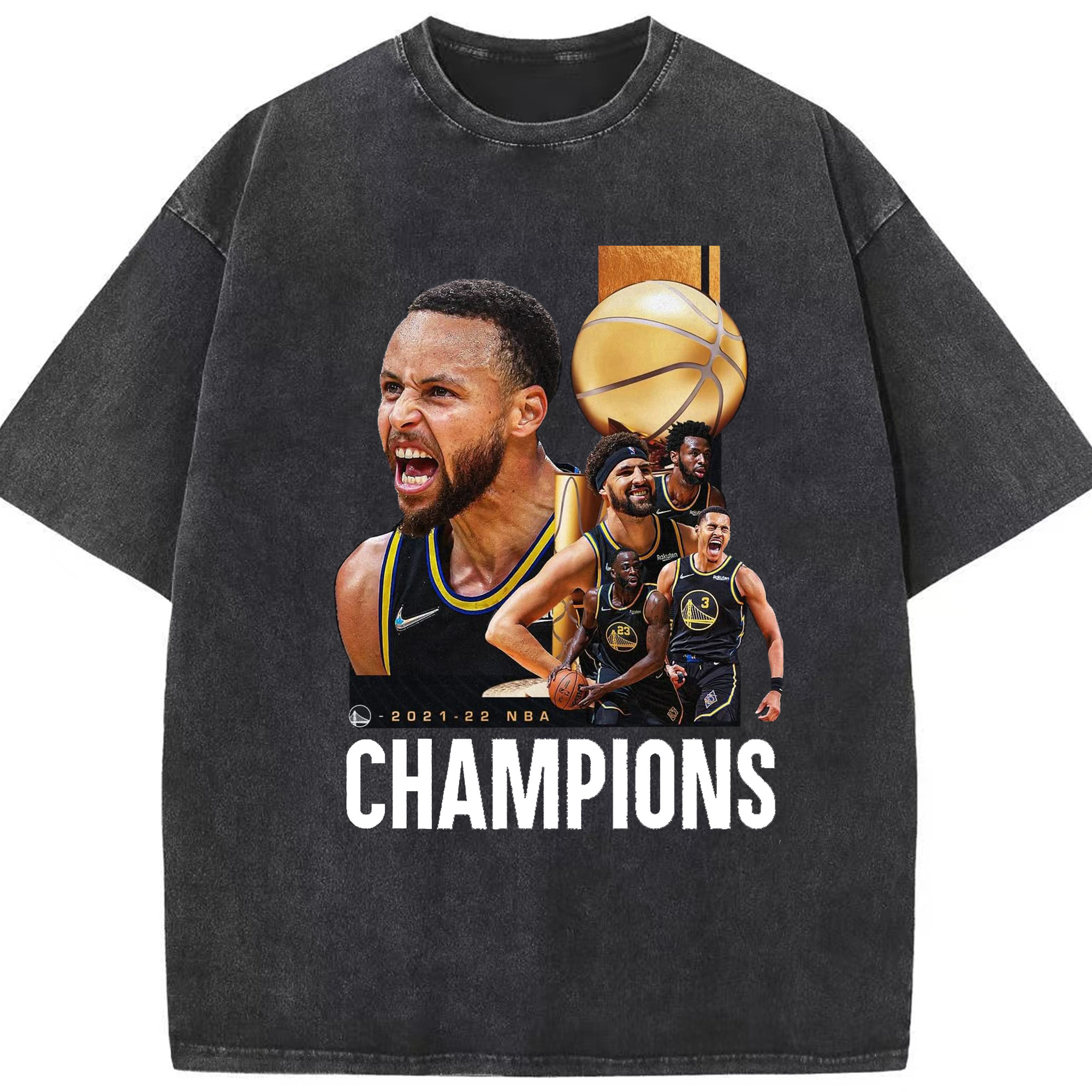 Curry & Warriors Dynasty 2022 Championship Shirt - Washed Vintage Look 230g Cotton Oversized T-Shirt With Front Heat Transfer Print – Soft, Lightweight, Stylish Fit – Comfortable Casual Wear For Sports & Everyday Use