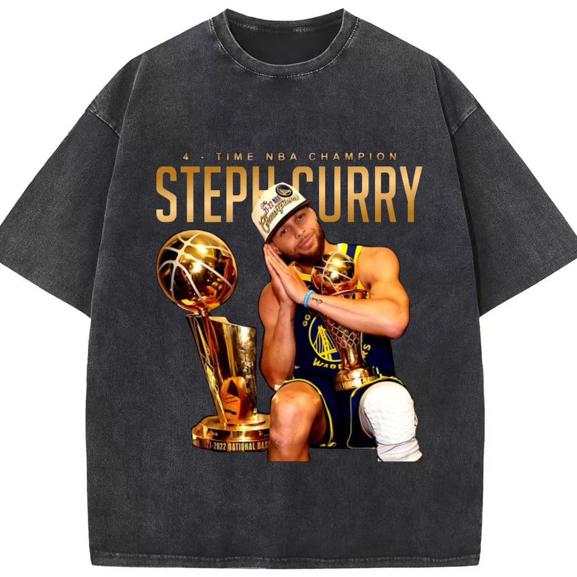 Stephen Curry 4-Time NBA Champion Shirt - Washed Vintage Look 230g Cotton Oversized T-Shirt With Front Heat Transfer Print – Soft, Lightweight, Stylish Fit – Comfortable Casual Wear For Sports & Everyday Use
