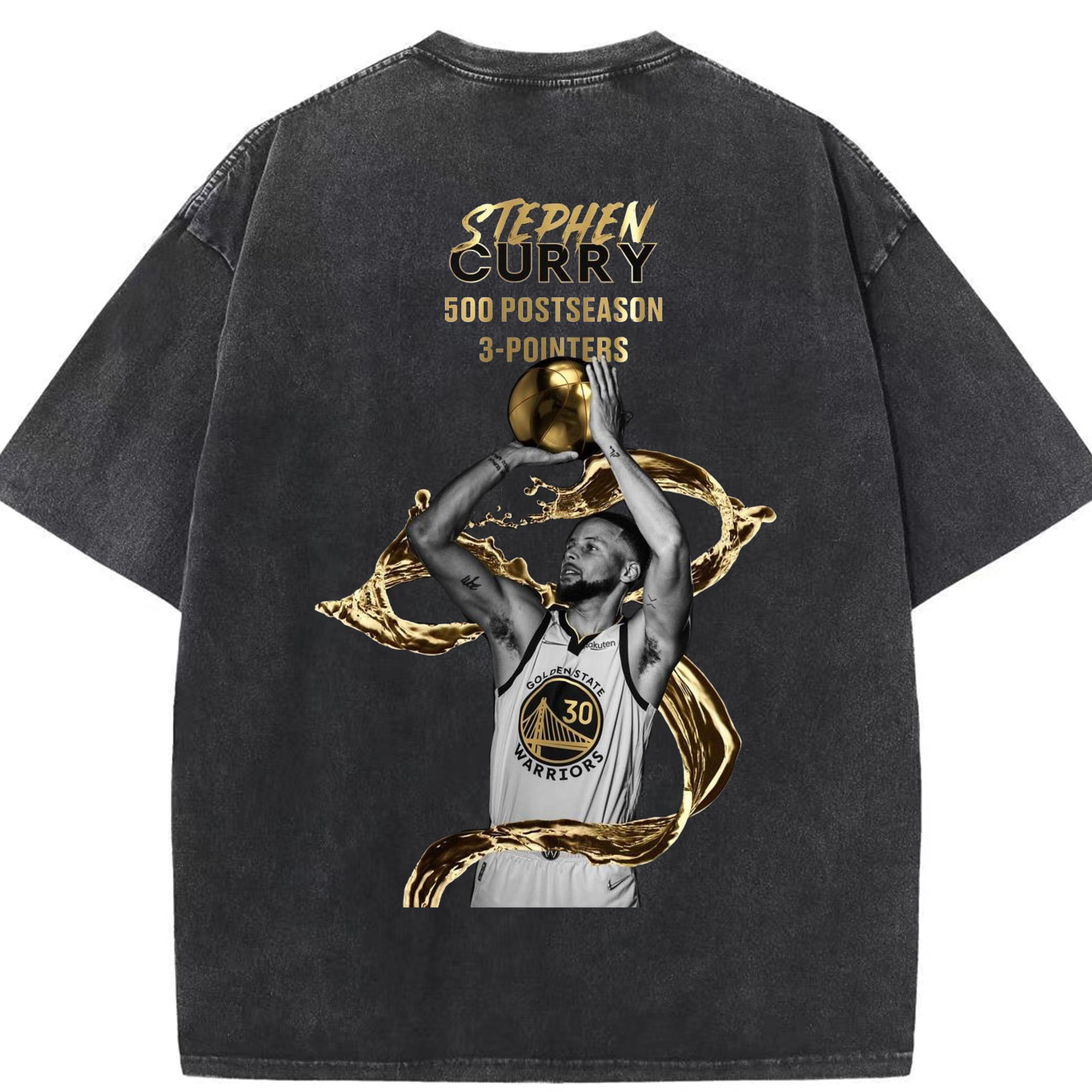 Stephen Curry 500 Playoff 3-Pointers Milestone Shirt - Washed Vintage 230g Cotton Oversized T-Shirt With Back Heat Transfer Print – Soft, Lightweight & Stylish – Comfortable Casual Wear For Sports & Everyday Use