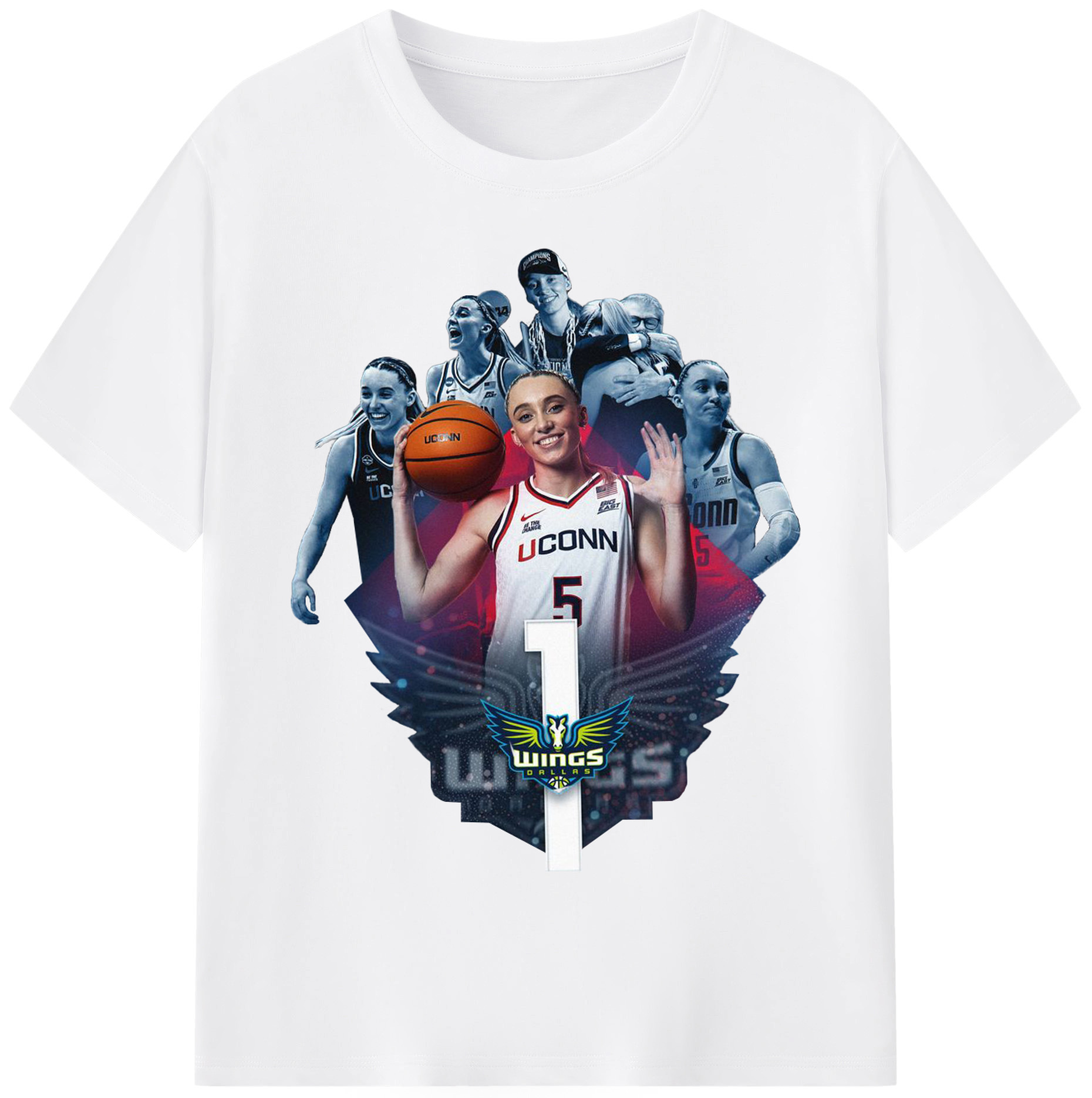 Paige Bueckers Dallas Wings #1 UConn NCAA Star Shirt - 180g Cotton T-Shirt With Front Heat Transfer Print – Soft, Lightweight, Fitted Design – Comfortable Casual Wear For Sports & Everyday Use