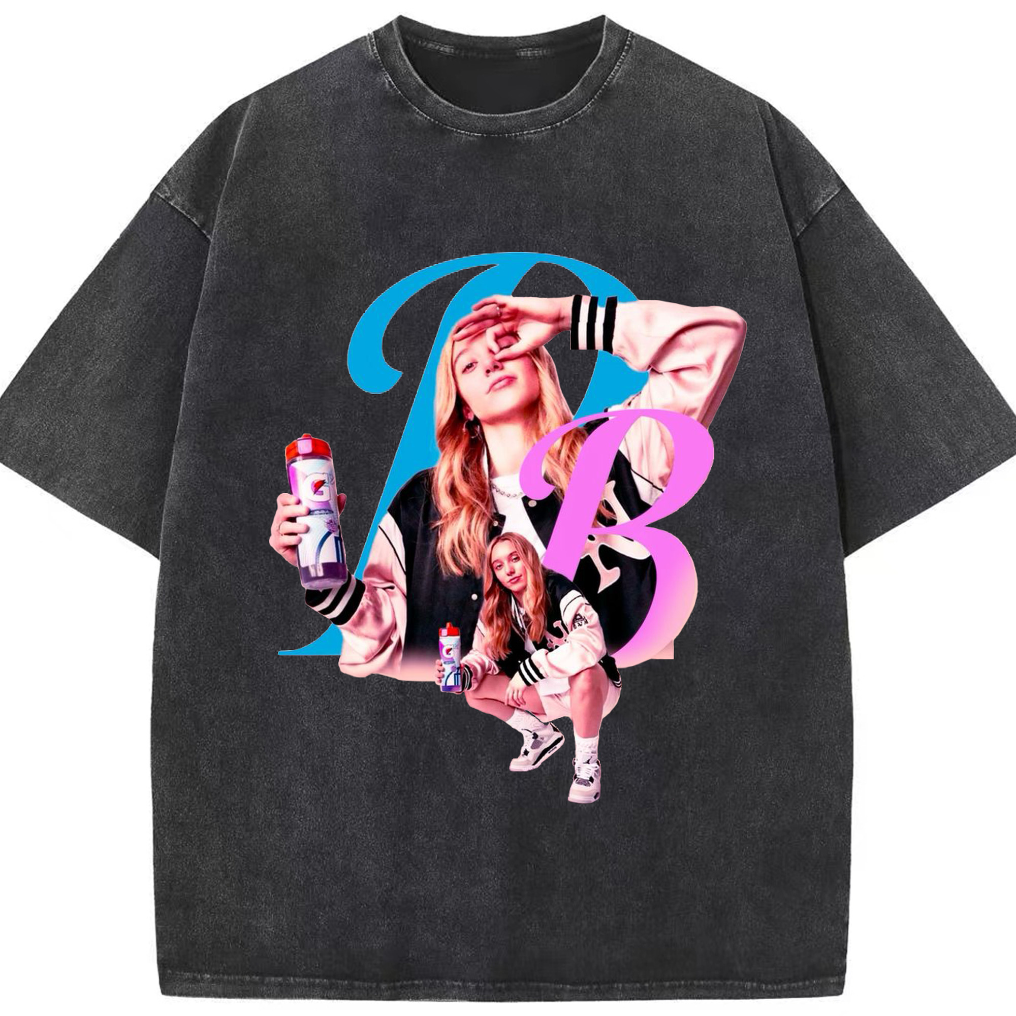 Paige Bueckers x Gatorade Graphic Tee - Washed Vintage Look 230g Cotton Oversized T-Shirt With Front Heat Transfer Print – Soft, Lightweight, Stylish Fit – Comfortable Casual Wear For Sports & Everyday Use