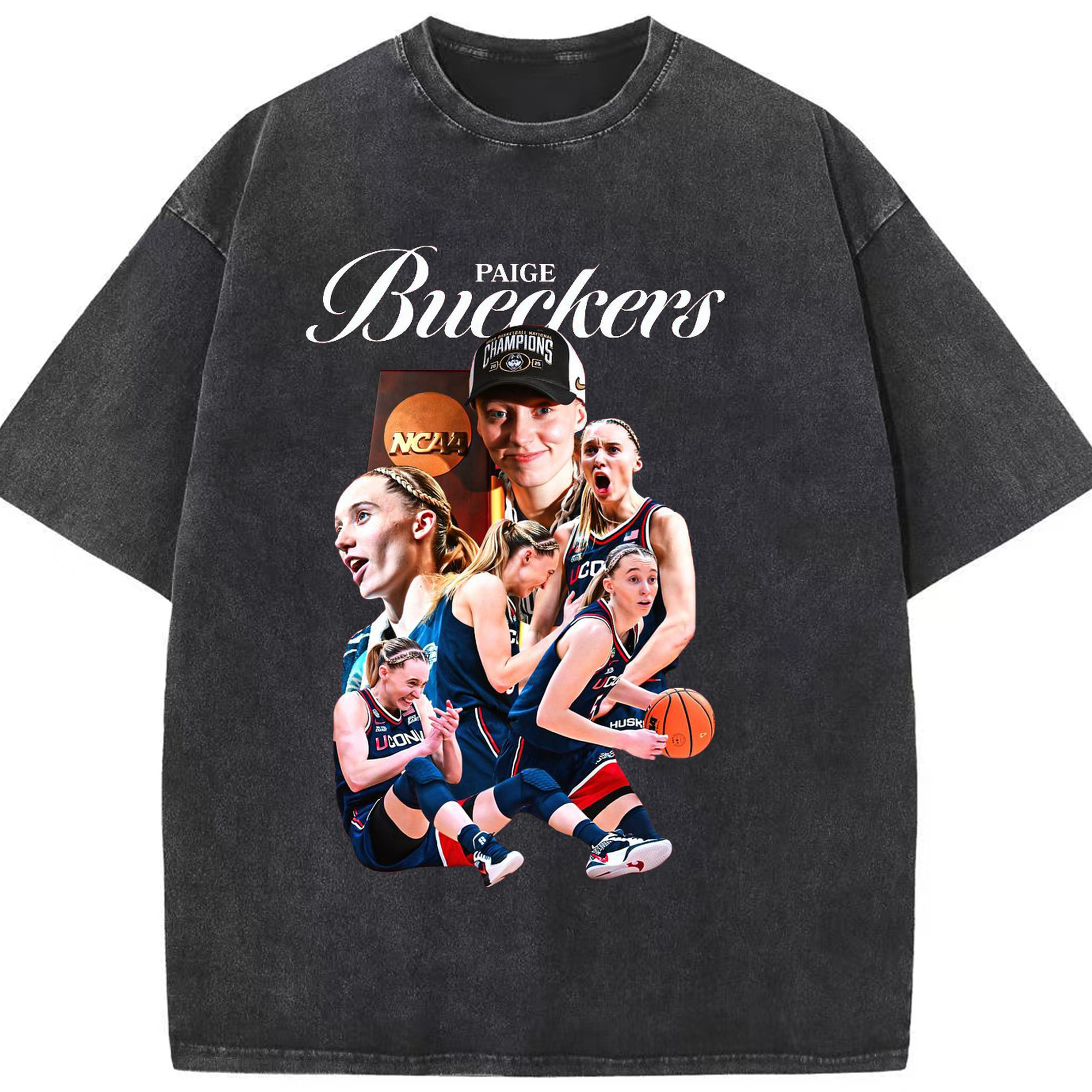 Paige Bueckers NCAA champion - Washed Vintage Look 230g Cotton Oversized T-Shirt With Front Heat Transfer Print – Soft, Lightweight, Stylish Fit – Comfortable Casual Wear For Sports & Everyday Use