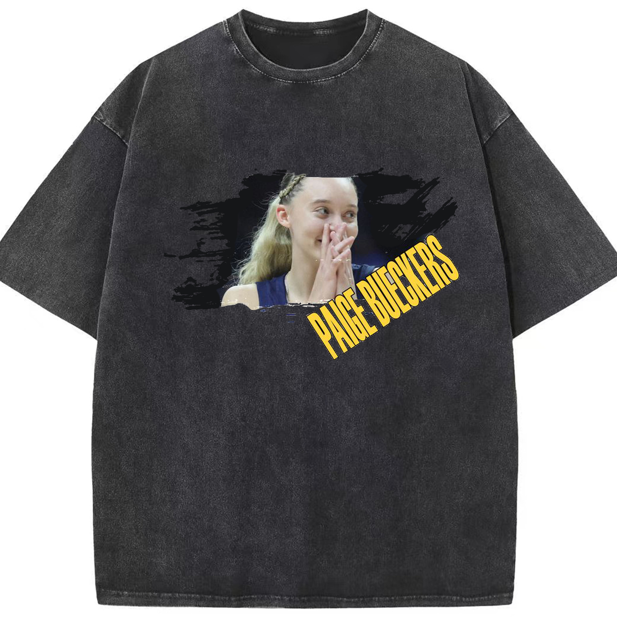 Paige Bueckers Broken Art Graphic Tee - Washed Vintage Look 230g Cotton Oversized T-Shirt With Front Heat Transfer Print – Soft, Lightweight, Stylish Fit – Comfortable Casual Wear For Sports & Everyday Use
