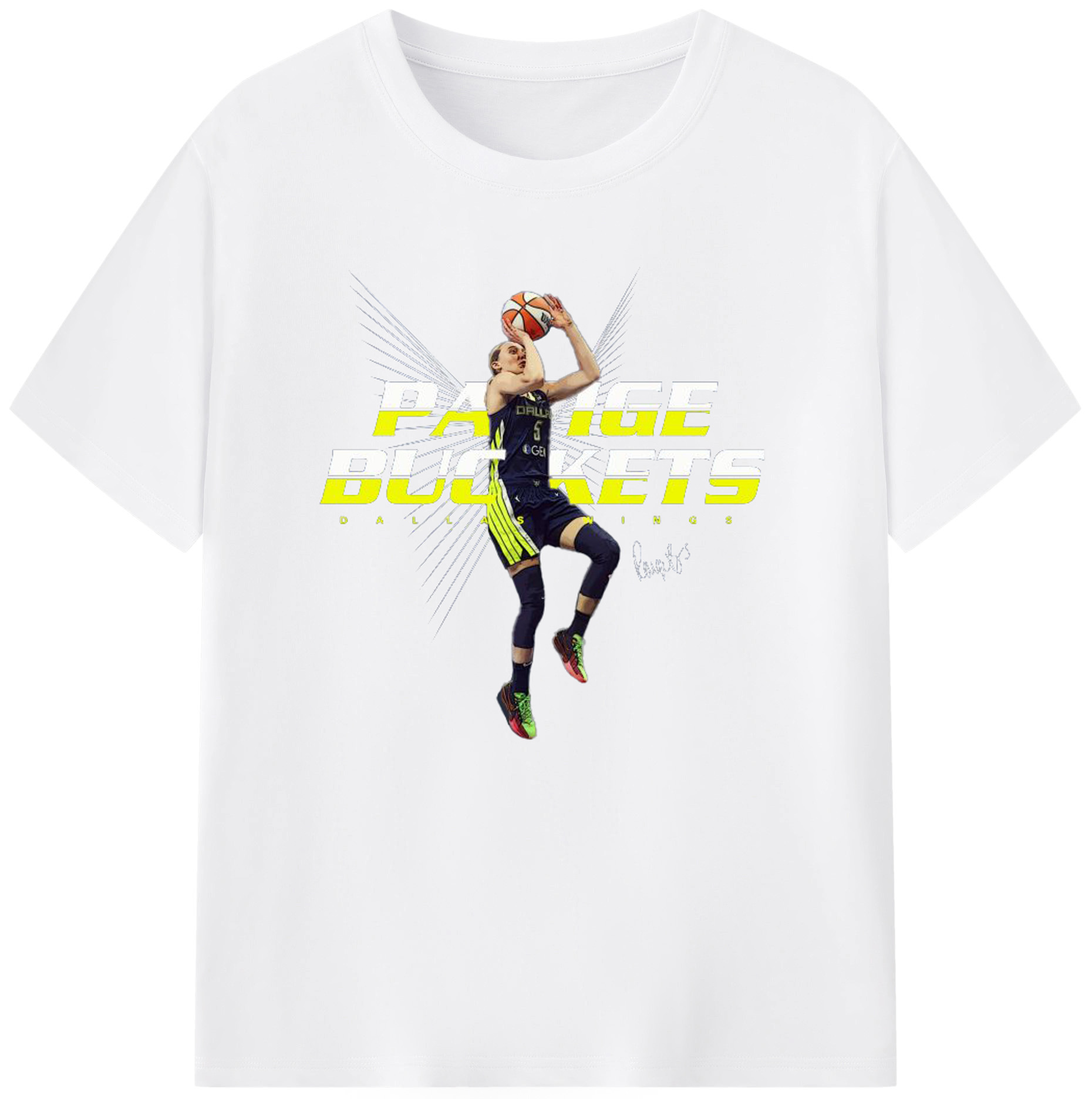 Paige Bueckers wings fade away jump shot - 180g Cotton T-Shirt With Front Heat Transfer Print – Soft, Lightweight, Fitted Design – Comfortable Casual Wear For Sports & Everyday Use