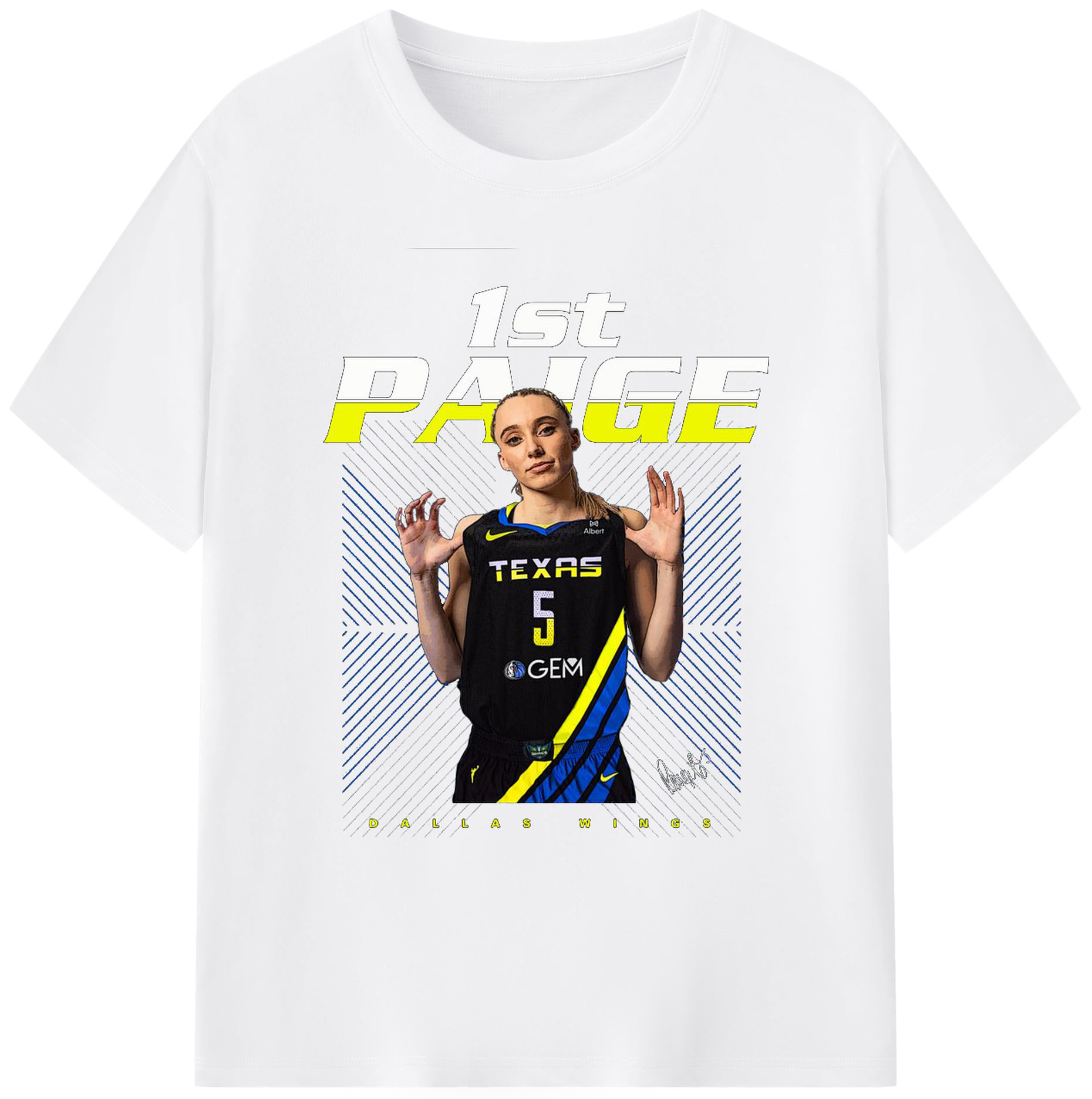 "Paige Bueckers '1st Page' Dallas Wings No.5 Graphic - 180g Cotton T-Shirt With Front Heat Transfer Print – Soft, Lightweight, Fitted Design – Comfortable Casual Wear For Sports & Everyday Use